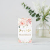 Blush Pink Floral Gold Baby shower Diaper affle Informatiekaartje (Staand voorkant)