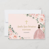 Blush Pink Floral Gold Baptisme Christening Reply RSVP Kaartje (Achterkant)