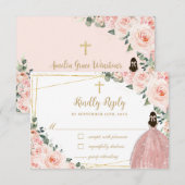 Blush Pink Floral Gold Baptisme Christening Reply RSVP Kaartje (Voorkant / Achterkant)