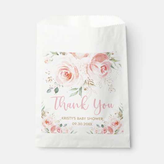 Blush Pink Floral Gold Bridal Baby shower Birthday Bedankzakje (Voorkant)