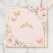 Blush Pink Floral Gold Butterfiles Quinceanera Bedankjes Labels (Achterkant)