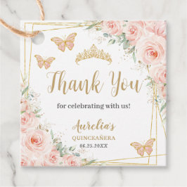 Blush Pink Floral Gold Butterfiles Quinceanera Bedankjes Labels
