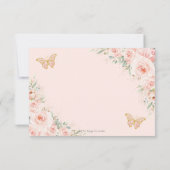 Blush Pink Floral Gold Butterflies Quinceañera RSVP Kaartje (Achterkant)