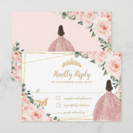 Blush Pink Floral Gold Butterfly Quinceañera Dress RSVP Kaartje