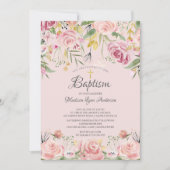 Blush Pink Floral Gold Cross Baptisme Kaart (Voorkant)