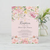 Blush Pink Floral Gold Cross Baptisme Kaart (Staand voorkant)