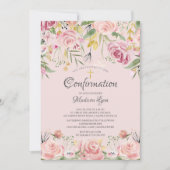Blush Pink Floral & Gold Cross bevestiging Kaart (Voorkant)