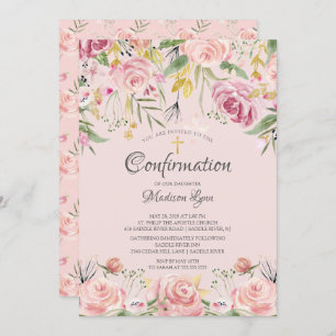 Blush Pink Floral & Gold Cross bevestiging Kaart