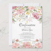 Blush Pink Floral & Gold Cross bevestiging Kaart (Voorkant)