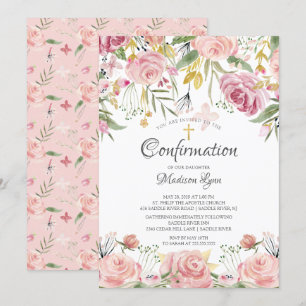Blush Pink Floral & Gold Cross bevestiging Kaart
