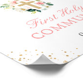 Blush Pink Floral Gold Cross First Sign Poster (Hoek)