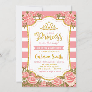 Blush Pink Floral Gold Crown Princess Baby shower Kaart