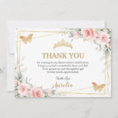 Blush Pink Floral Gold Crown Quinceañera Butterfly Bedankkaart (Voorkant)