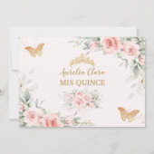Blush Pink Floral Gold Crown Quinceañera Butterfly Bedankkaart (Achterkant)
