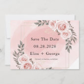 Blush Pink Floral Gold Crystal Save The Date Kaart (Voorkant)