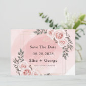 Blush Pink Floral Gold Crystal Save The Date Kaart (Staand voorkant)