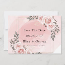 Blush Pink Floral Gold Crystal Save The Date