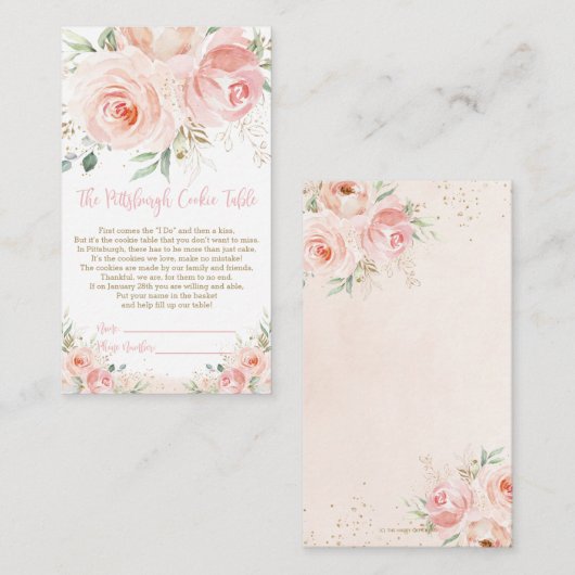 Blush Pink Floral Gold Enclosure Card Informatiekaartje (Voorkant / Achterkant)