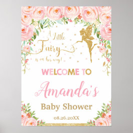 Blush Pink Floral Gold Fairy Baby shower Welkom Poster