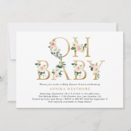 Blush Pink Floral Gold Foil Letters Baby shower Kaart