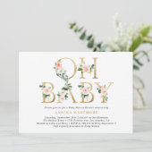 Blush Pink Floral Gold Foil Letters Baby shower Kaart (Staand voorkant)