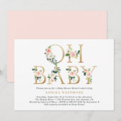 Blush Pink Floral Gold Foil Letters Baby shower Kaart (Voorkant / Achterkant)