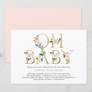 Blush Pink Floral Gold Foil Letters Baby shower Kaart