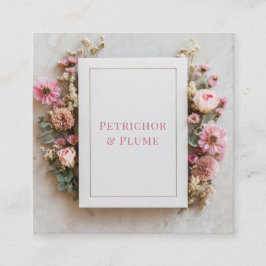 Blush Pink Floral Gold Frame Rustic Geometric Vierkante Visitekaartje