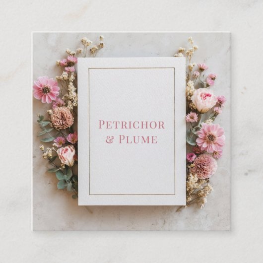 Blush Pink Floral Gold Frame Rustic Geometric Vierkante Visitekaartje (Voorkant)