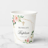 Blush Pink Floral Gold Geometric Baptisme Papieren Bekers (Voorkant)