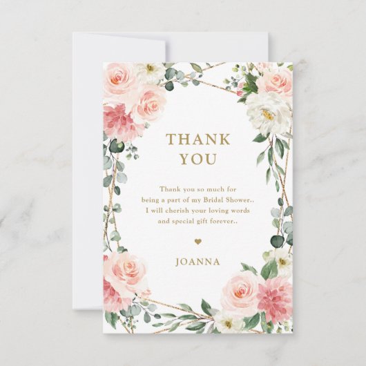 Blush Pink Floral Gold Geometric Botanical Weddens Bedankkaart (Voorkant)