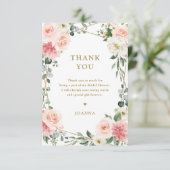 Blush Pink Floral Gold Geometric Botanical Weddens Bedankkaart (Staand voorkant)