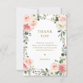 Blush Pink Floral Gold Geometric Botanical Weddens Bedankkaart