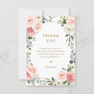 Blush Pink Floral Gold Geometric Botanical Weddens Bedankkaart