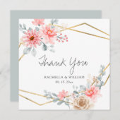Blush Pink Floral Gold Geometric Botanical Weddens Bedankkaart (Voorkant / Achterkant)