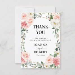 Blush Pink Floral Gold Geometric Botanical Weddens Bedankkaart