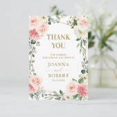 Blush Pink Floral Gold Geometric Botanical Weddens Bedankkaart (Staand voorkant)