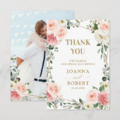 Blush Pink Floral Gold Geometric Botanical Weddens Bedankkaart (Voorkant / Achterkant)