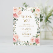 Blush Pink Floral Gold Geometric Botanical Weddens Bedankkaart (Staand voorkant)