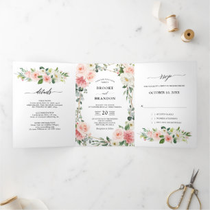 Blush Pink Floral Gold Geometric Botanical Weddens Drieluik Aankondiging