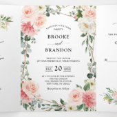 Blush Pink Floral Gold Geometric Botanical Weddens Drieluik Aankondiging (Binnenkant midden)