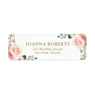 Blush Pink Floral Gold Geometric Botanical Weddens Etiket