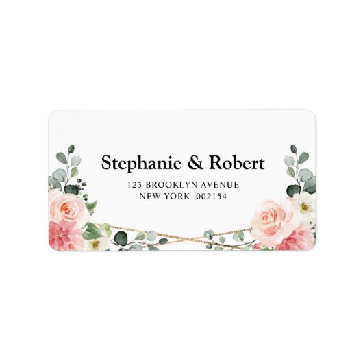 Blush Pink Floral Gold Geometric Botanical Weddens Etiket (Voorkant)