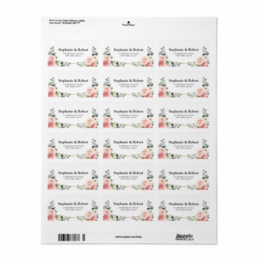 Blush Pink Floral Gold Geometric Botanical Weddens Etiket (Full Sheet)