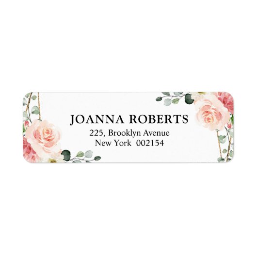 Blush Pink Floral Gold Geometric Botanical Weddens Etiket (Voorkant)