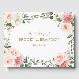Blush Pink Floral Gold Geometric Botanical Weddens Gastenboek
