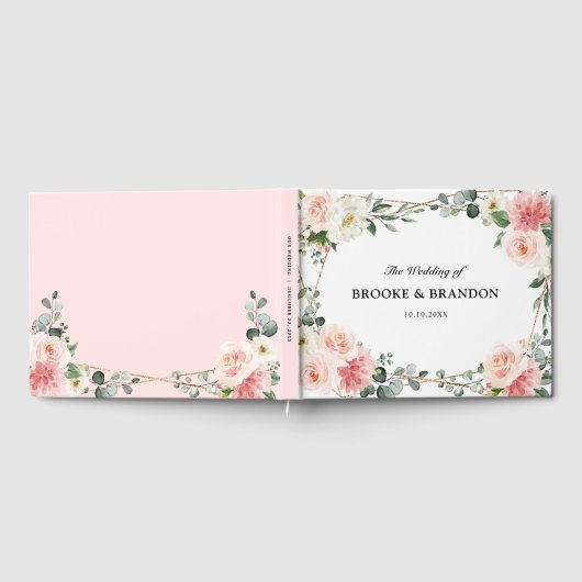 Blush Pink Floral Gold Geometric Botanical Weddens Gastenboek (Volledig)