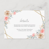 Blush Pink Floral Gold Geometric Botanical Weddens Informatiekaartje (Voorkant)