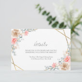 Blush Pink Floral Gold Geometric Botanical Weddens Informatiekaartje (Staand voorkant)