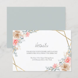 Blush Pink Floral Gold Geometric Botanical Weddens Informatiekaartje